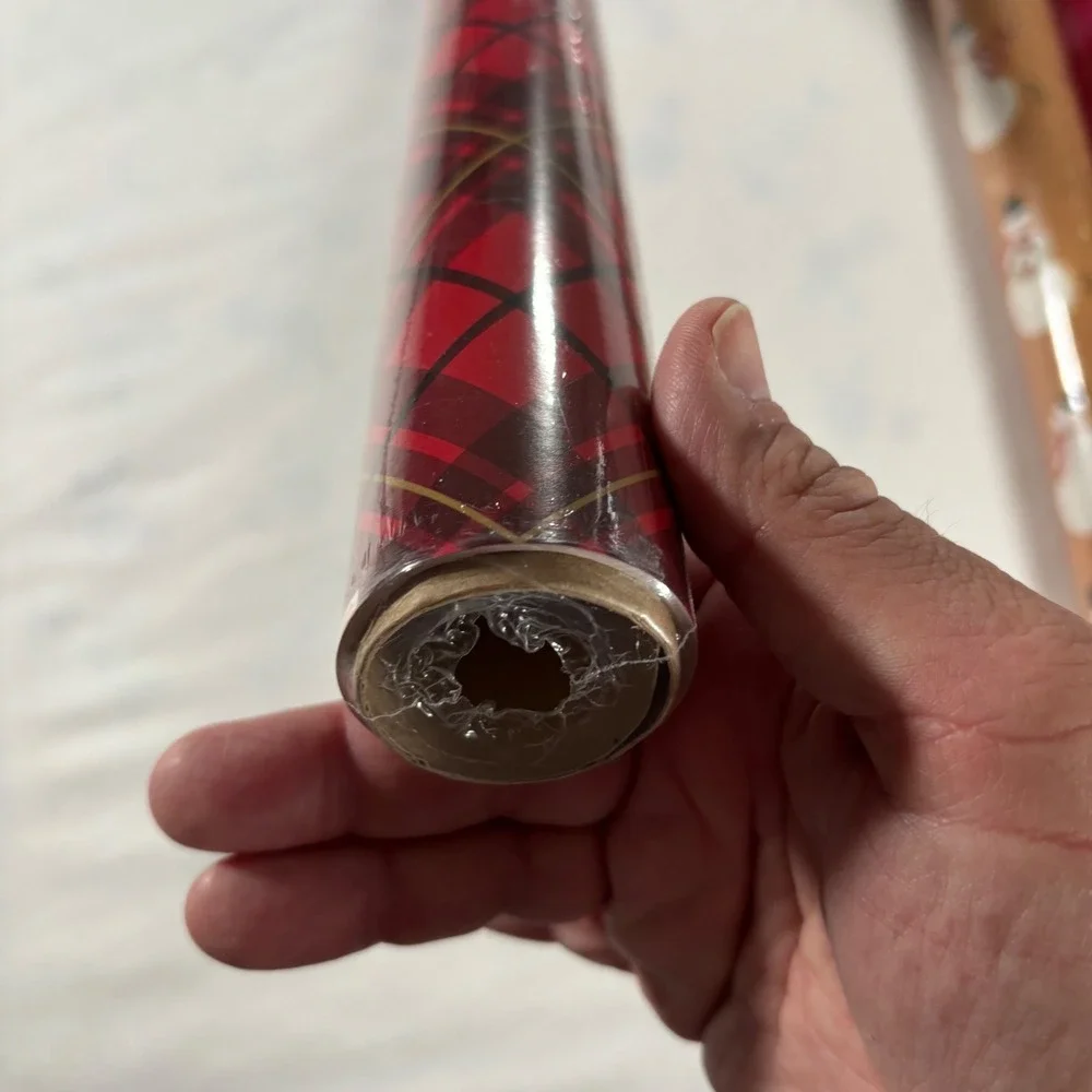 Hallmark Sleigh Hill Gift Wrap Bundle 4 Rolls Red Plaid Snowman New Heavyweight